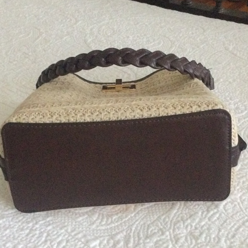 Woven Straw Crossbody Bag with Dark Brown Trim - Picture 2 of 7